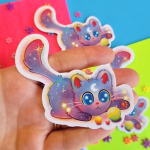 Cosmic Kitty Sticker/White Matte Waterproof Vinyl Decal Stickers Laptop Sticker Kawaii Cats Nebula Stars Luna Sailor Moon Anime Aesthetic
