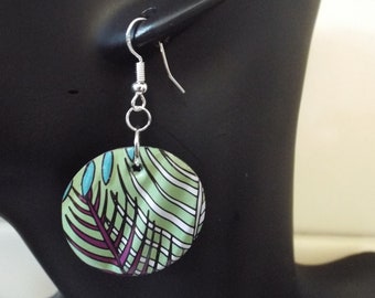 Recycled tin circle earrings (jungle leaves)