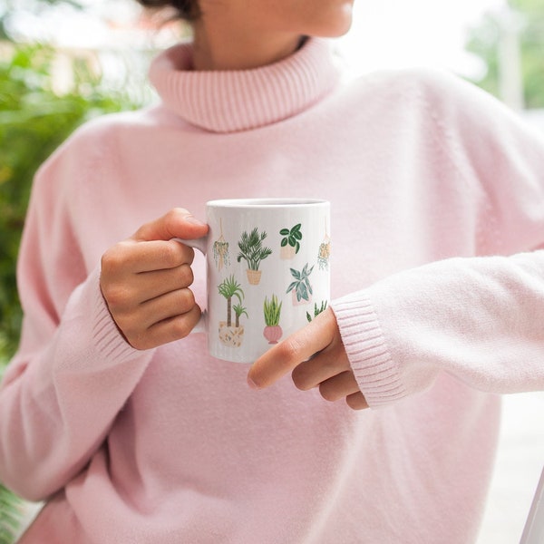 House plant mug, plant lover gift, house plant inspired design, plant parent, plant print mug, novelty mugs, quirky gifts