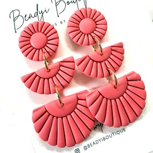 Sunburst Polymer Clay Earrings – Lightweight Boho Dangle, Sunset Coral Color