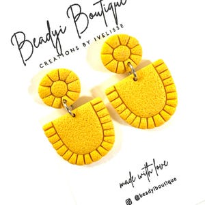 Yellow Polymer Clay Earrings, Yellow Earrings, Handmade Lightweight Geometric Earrings,  Boho Arch Dangles, Modern Clay Jewelry Gift