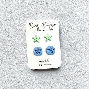 Starfish Stud Earrings, Sand Dollar Earrings, Beachy Handmade Stud Earrings, Coastal Ocean Jewelry, Lightweight Summer Earrings, Stud Set