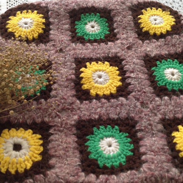 Housse de Siège en Laine Vintage Housse de Coussin Granny Square Crochet