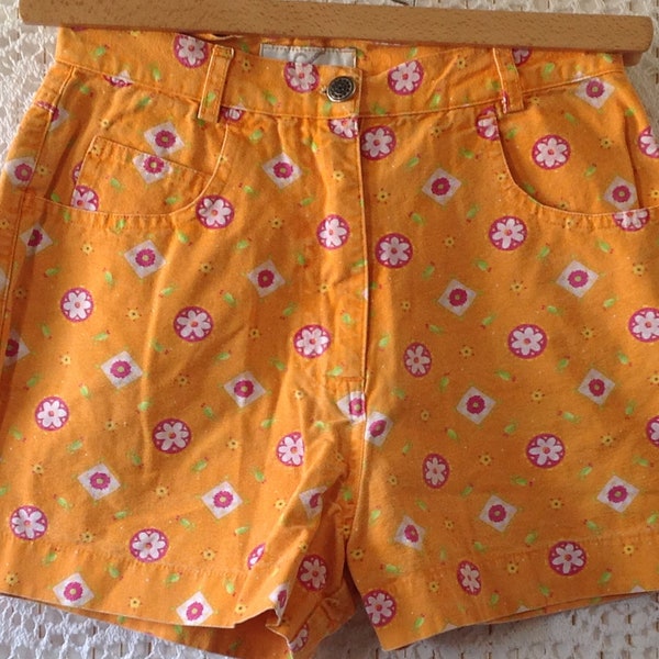 Short Femme Vintage Taille 38/40 Short Femme Orange à Fleurs Claude Saint Genet Antique Français Short de Détente