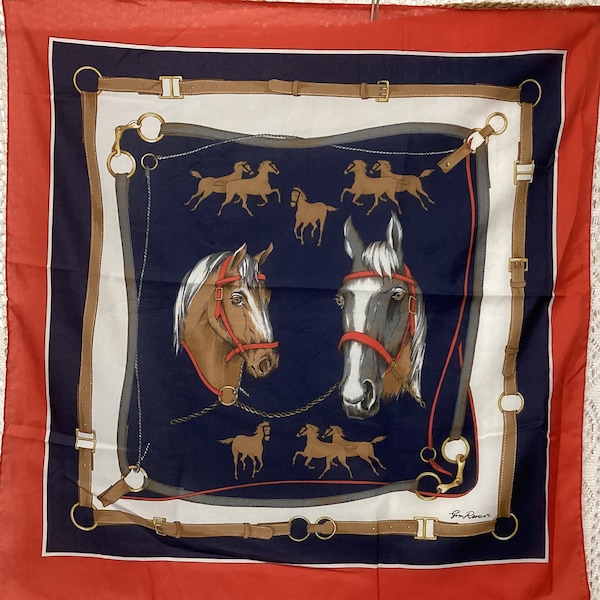 Gim Renoir Foulard en Soie Vintage Chevaux Motifs Equestre