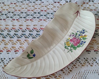 KG Lunéville Leaf Shaped Ravier Earthenware Serving Plate Vintage France