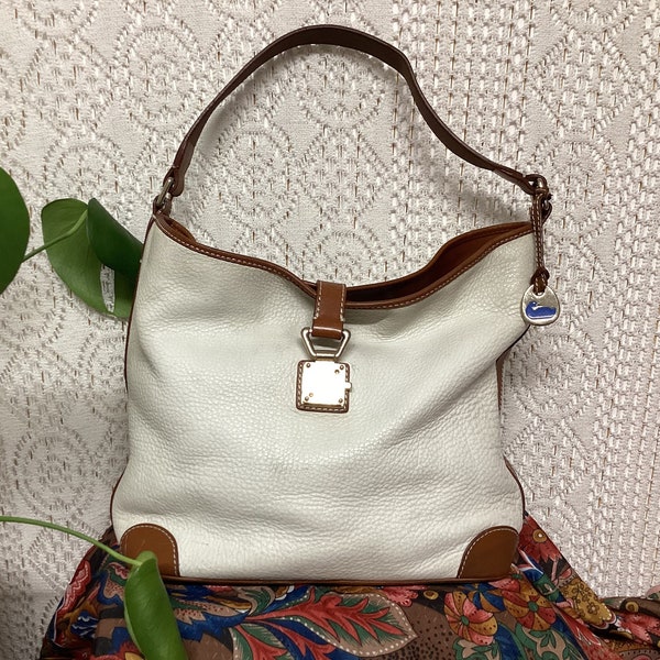 Dooney & Bourke Women's Vintage Leather Handbag Bucket Bag White Ecru Tote