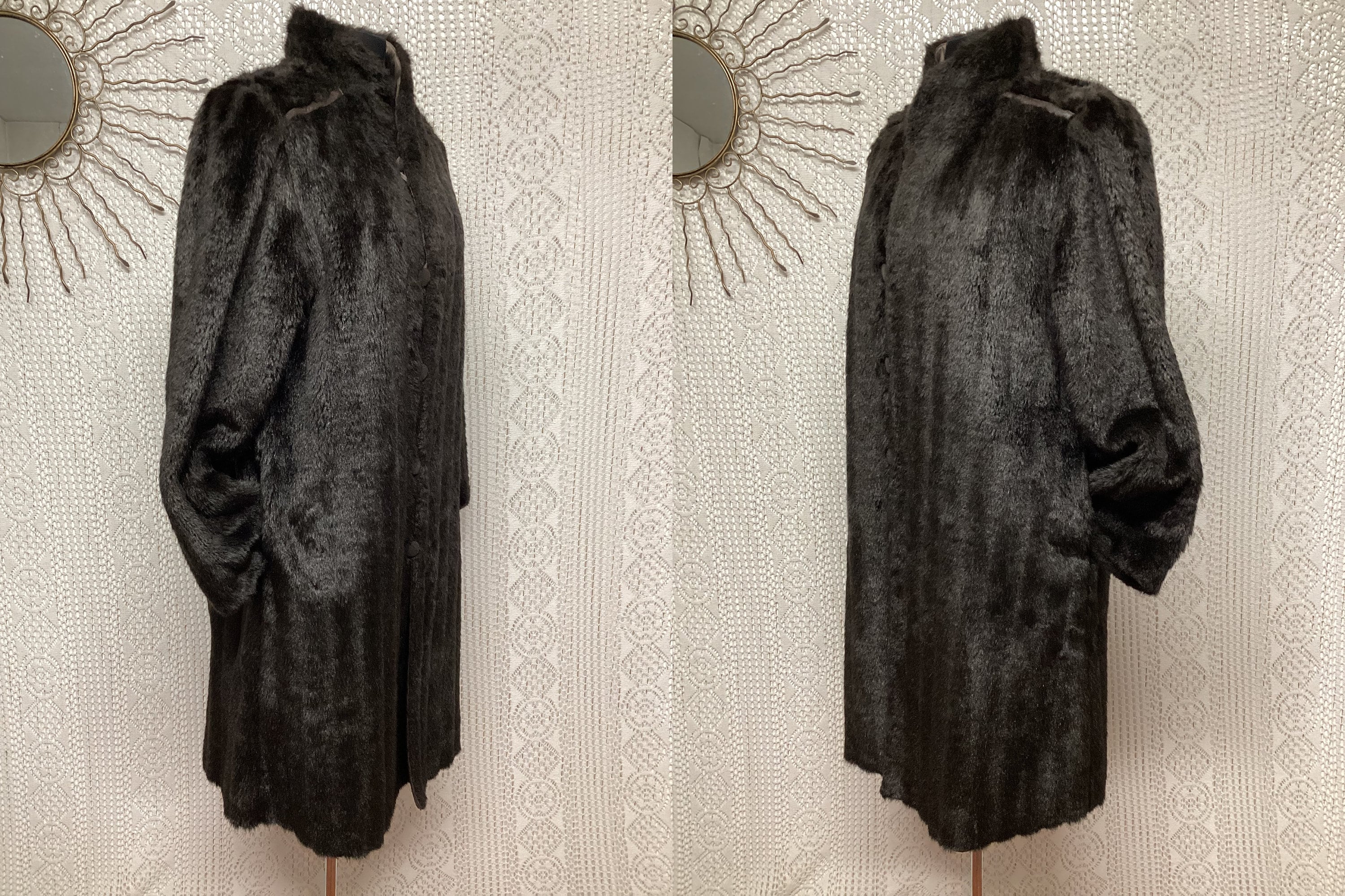 Manteau Vintage Femme Claude Havrey – Fausse Fourrure Marron, Taille Libre