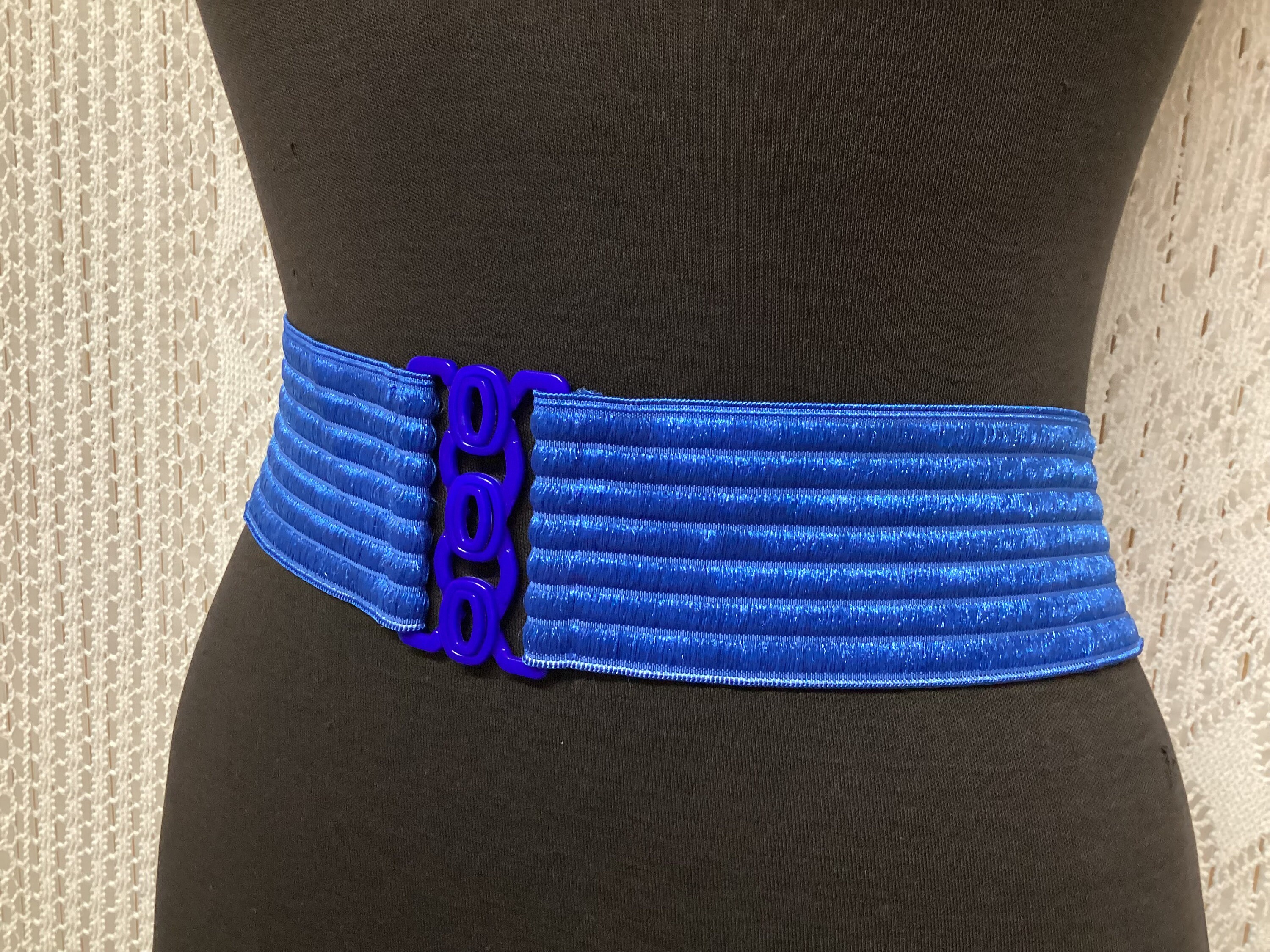 8775 Wide Elastic Stretch Vintage Antique Retro Buckle Belt (midnight Blue Vintage Elastic Stretch Belt Blue Belt - Etsy main image 3