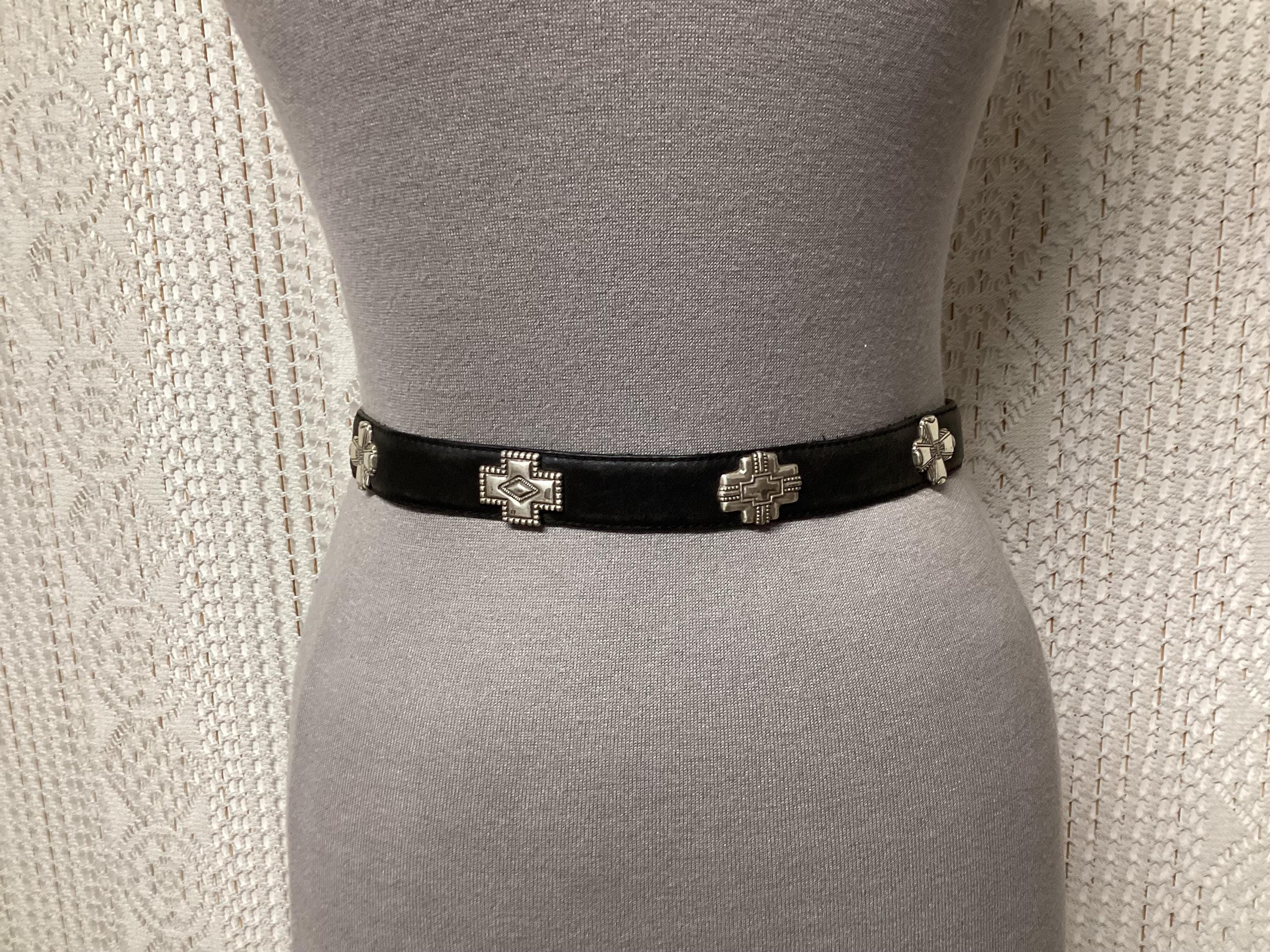 Vintage Leather Belt With Metal Cross Rivet, One Size  display picture 3