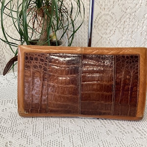 Vintage lederen clutch handtas oude patchwork huid