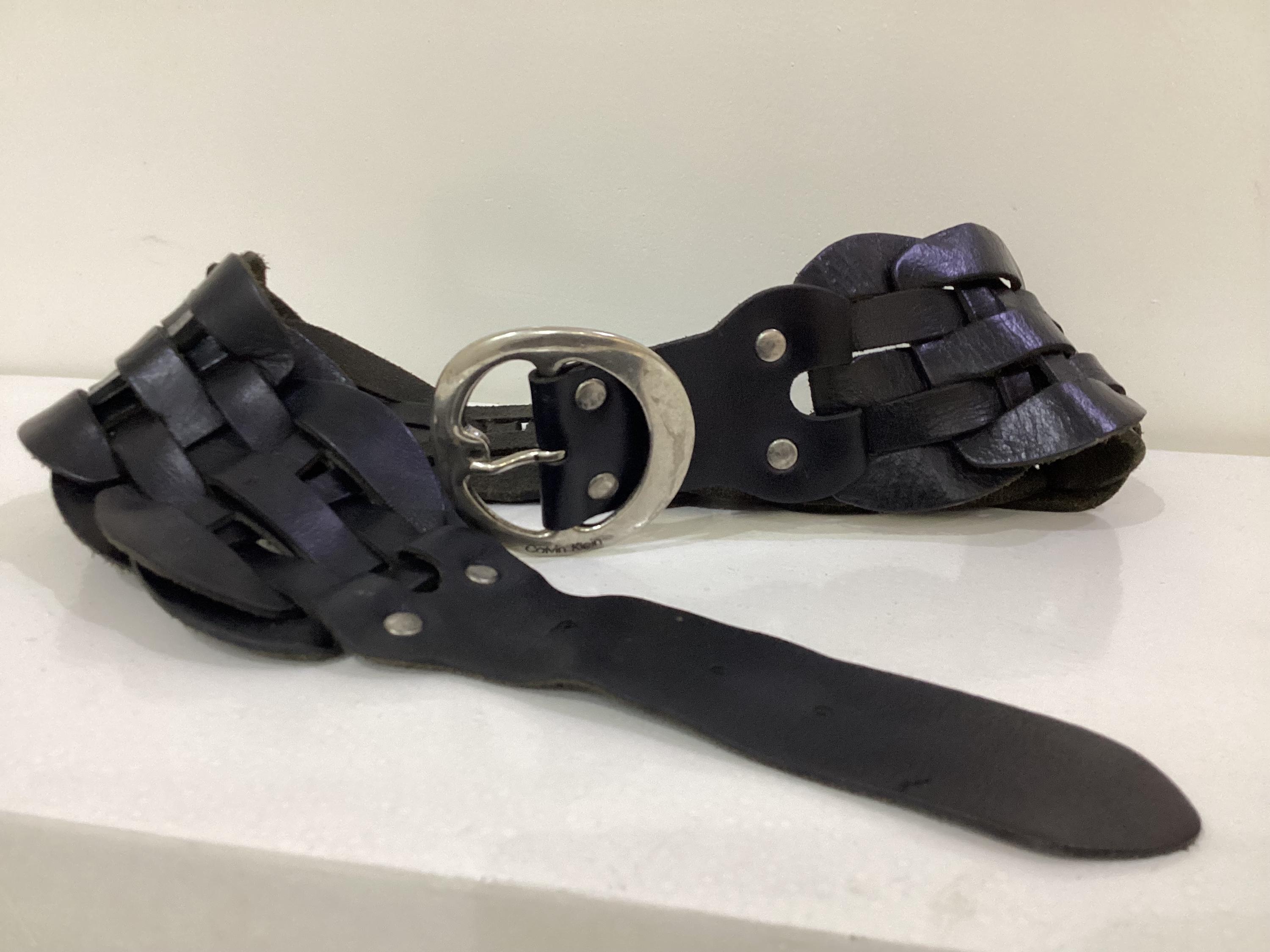 Calvin Klein Jeans Wide Vintage Leather Belt Braided Belt  display picture 2