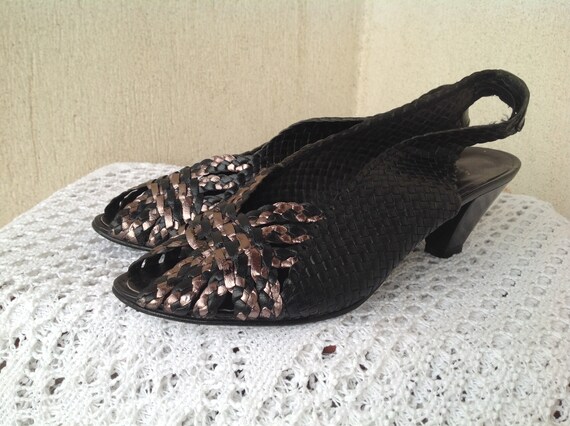 Vintage Leather Braided Heel Sandals Size 4.5 (36… - image 3