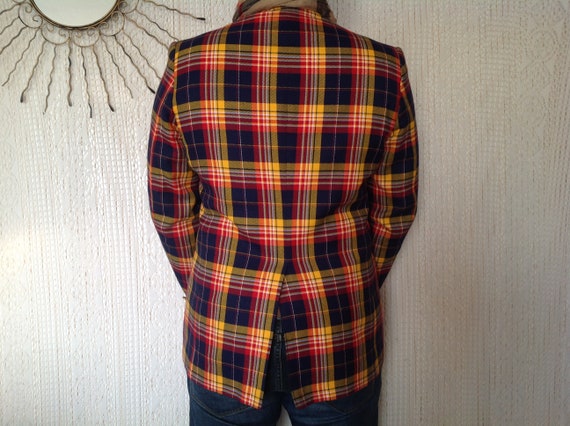 Men's Vintage Checked Jacket Size 48 Collarless T… - image 10