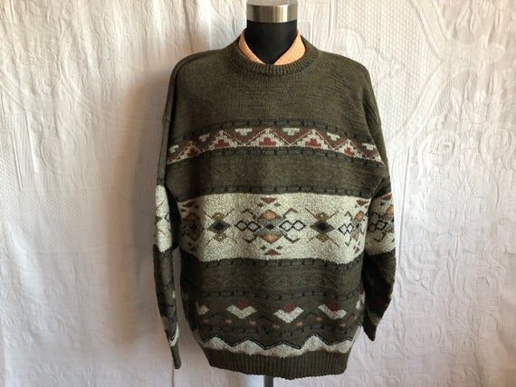 Pull Homme Vintage TRICOTELLE - Taille XL - Gris Acrylique Laine - Col V - Occasion Très Bon état