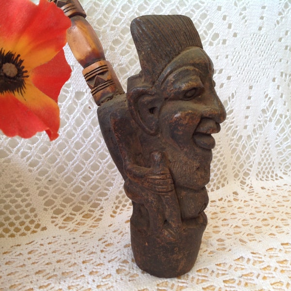 Pipe Ethnique Africaine en Terre Cuite Antique Pipe statuette Bamoun en Terre Pipe Africaine Art Africain Pièce Rare Modèle Patine Unique