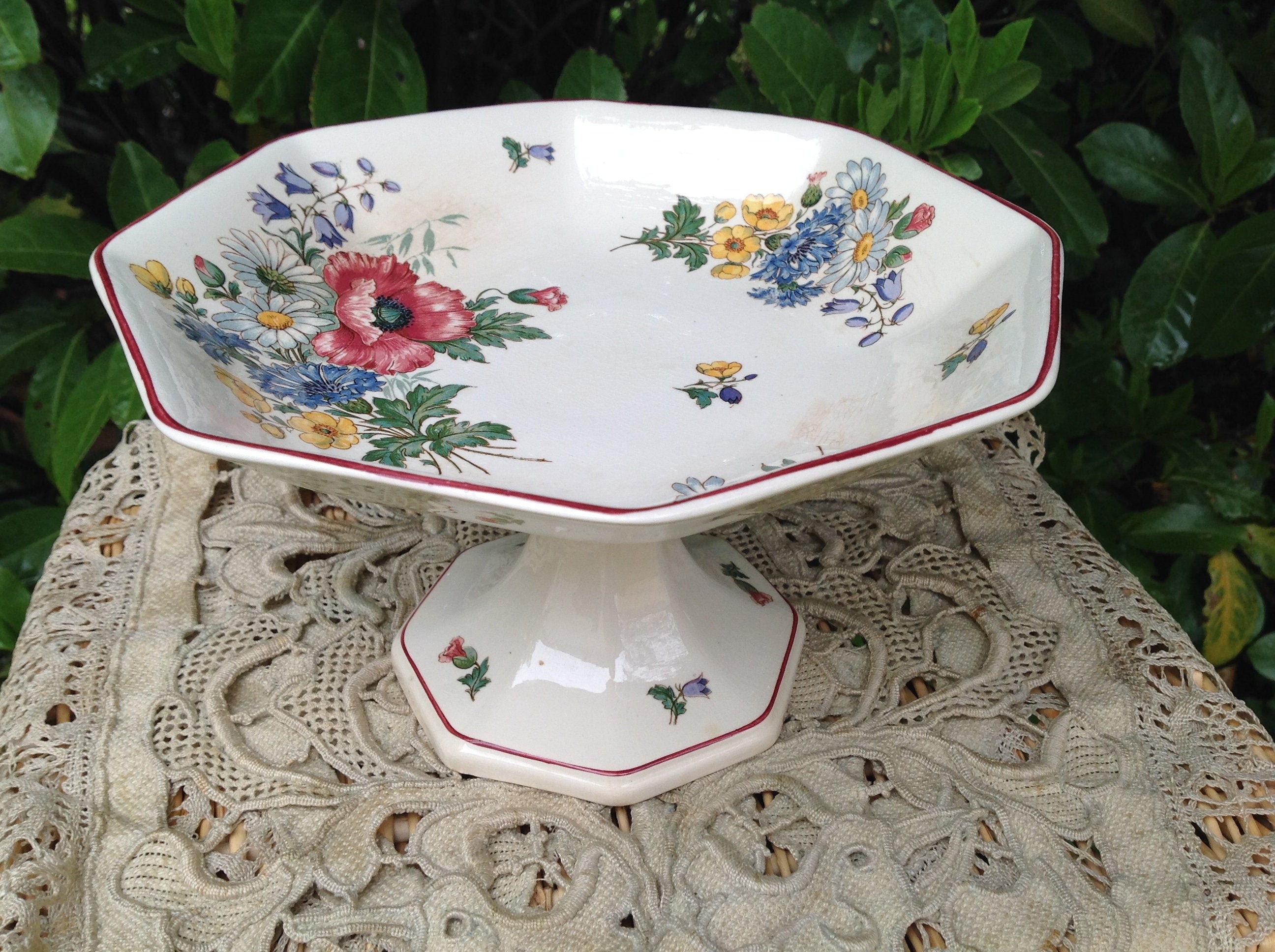 Antique Coupe à Fruit Compotier Vintage Villeroy & Boch Old Abbey Ware