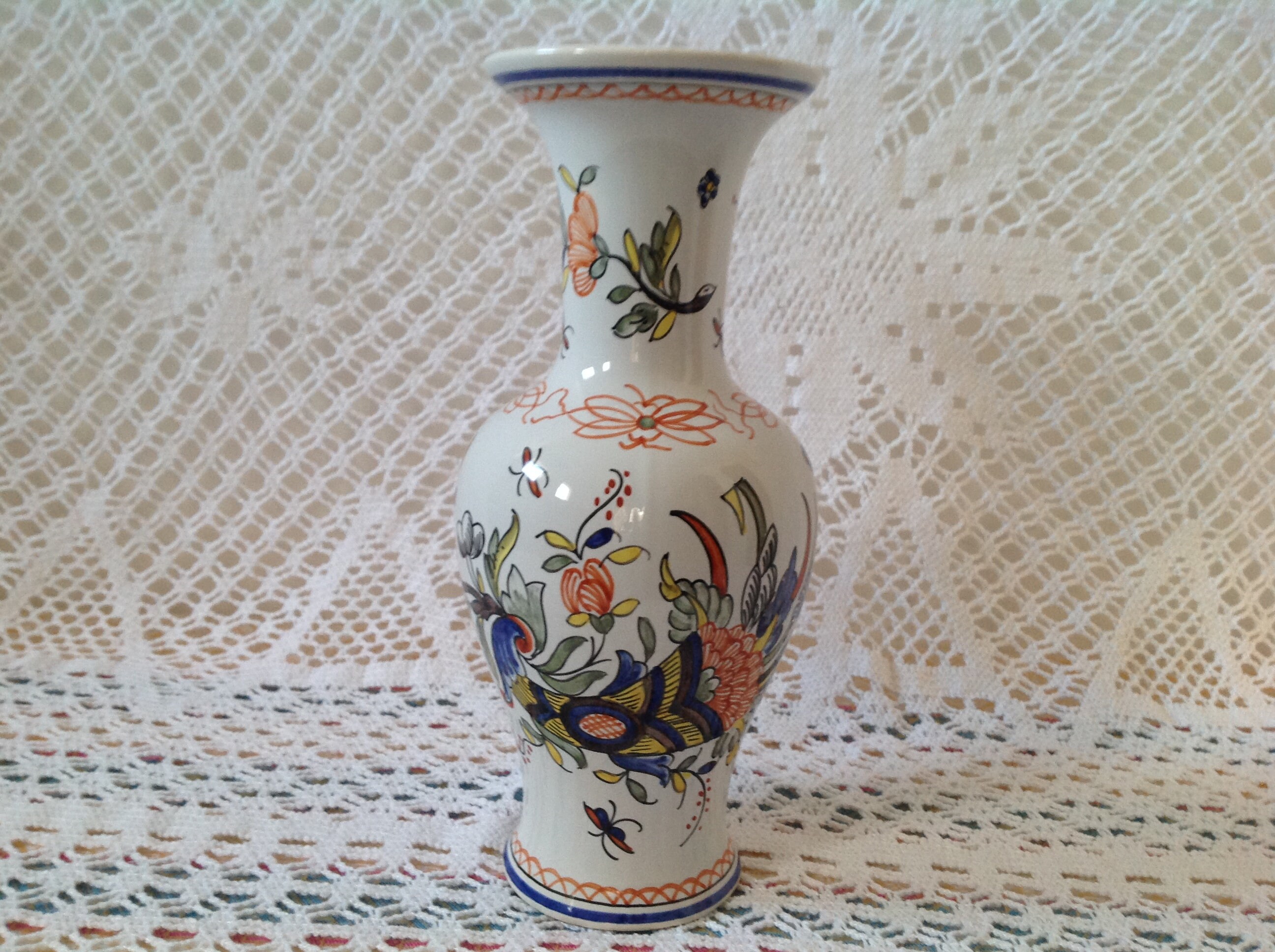 Vase en Céramique Décor Rouen Corne d'abondance Fait Main Vintage France Polychromé