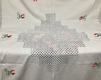Vintage Rectangular Tablecloth Embroidered and Openwork Tablecloth