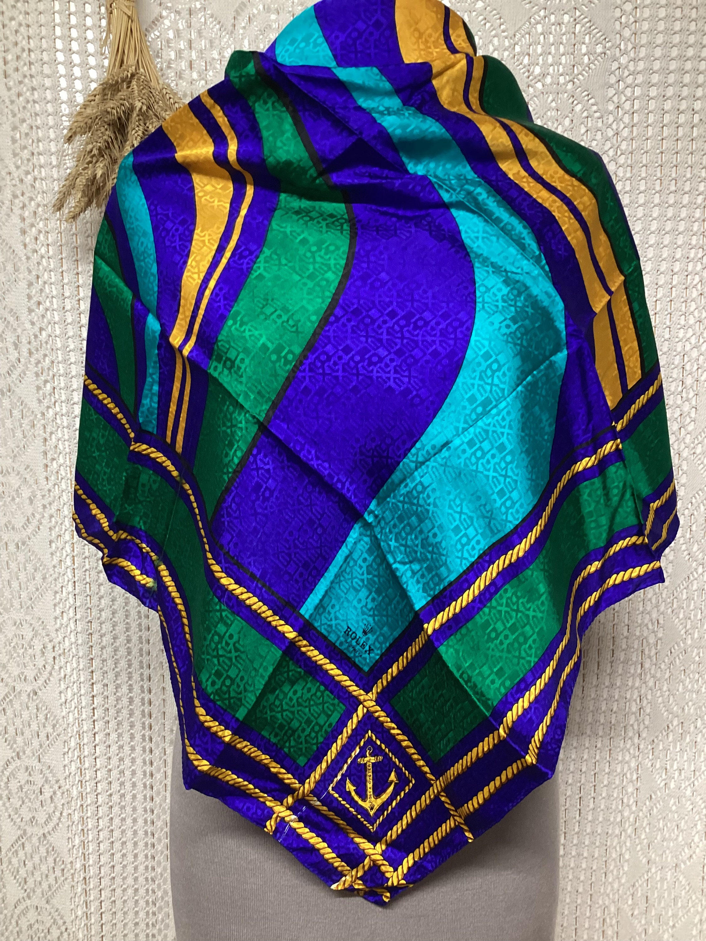 Rolex Vintage Square Silk Scarf Waves Scarf Multicolor Women