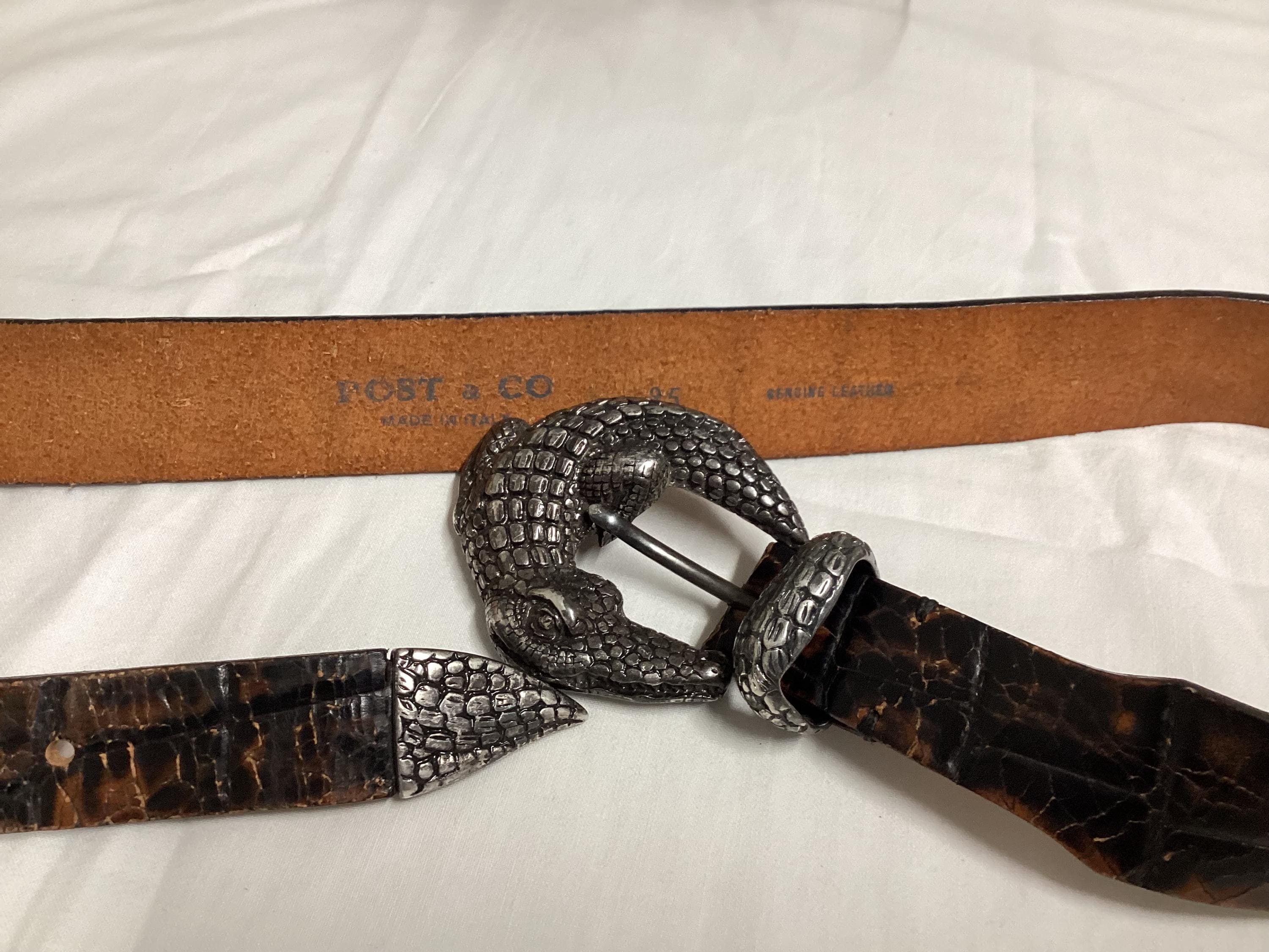 Post & Co Vintage Brown-black Leather Belt Size 95 Alligator  display picture 1