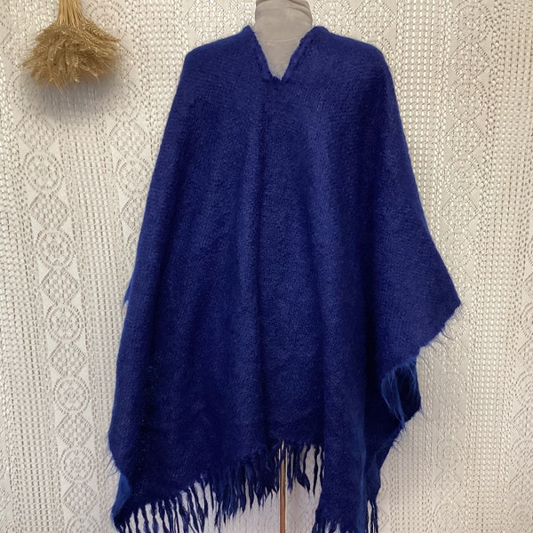 Poncho en Laine Tissé Châle Echarpe Vintage