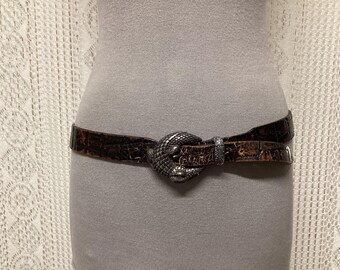 Post & Co Vintage Leather Belt Brown-black Size 95 Alligator  display picture 3