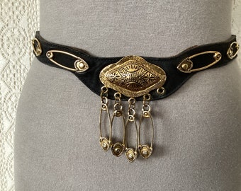 Leatherock Vintage USA Leather Belt with Metal Trim, Size S