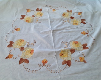 Cotton Patchwork Flowers Embroidery Vintage Round Table Cloth