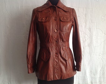 Vintage Leather Jacket Size S Windsor Cowhide Leather Safari Jacket