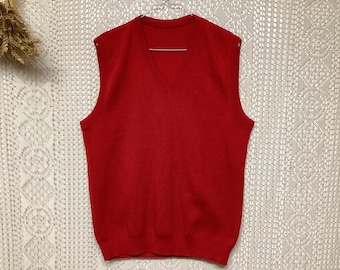 Pull Sans Manches Col V Gilet Pull en Laine Vintage Taille 5 Pull Rouge