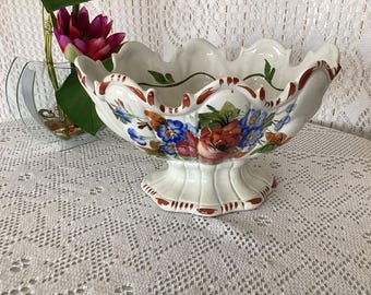 Bassano Vintage Ceramic Floral Flower Pot Centerpiece on Stand