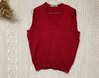 Pull Sans Manches Col V Gilet Pull en Laine Vintage Taille M Pull Rouge Antoine Magrino Nice Cote d'Azur Made in France