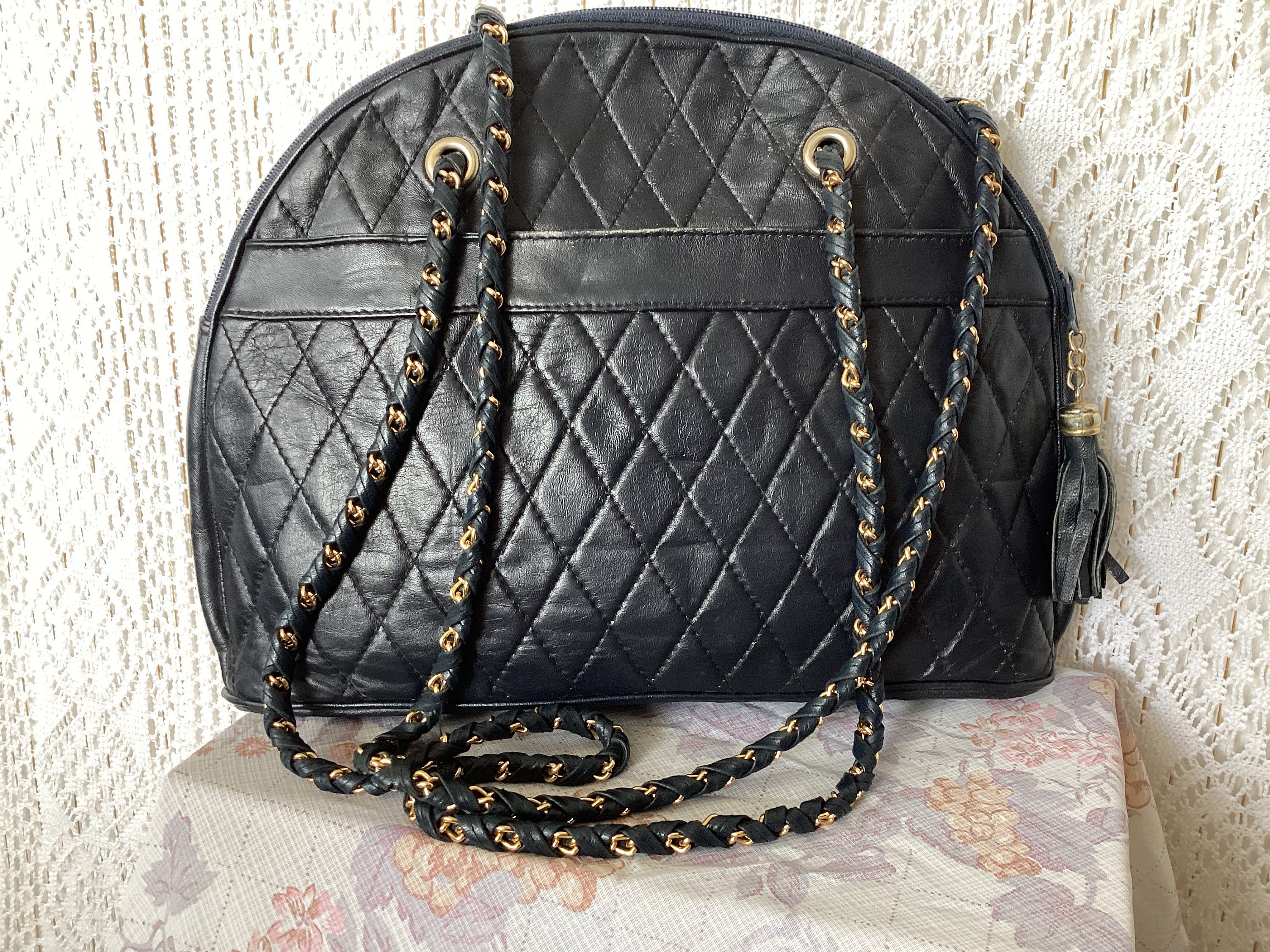 Women's Quilted Vintage Leather Handbag Midnight Blue 