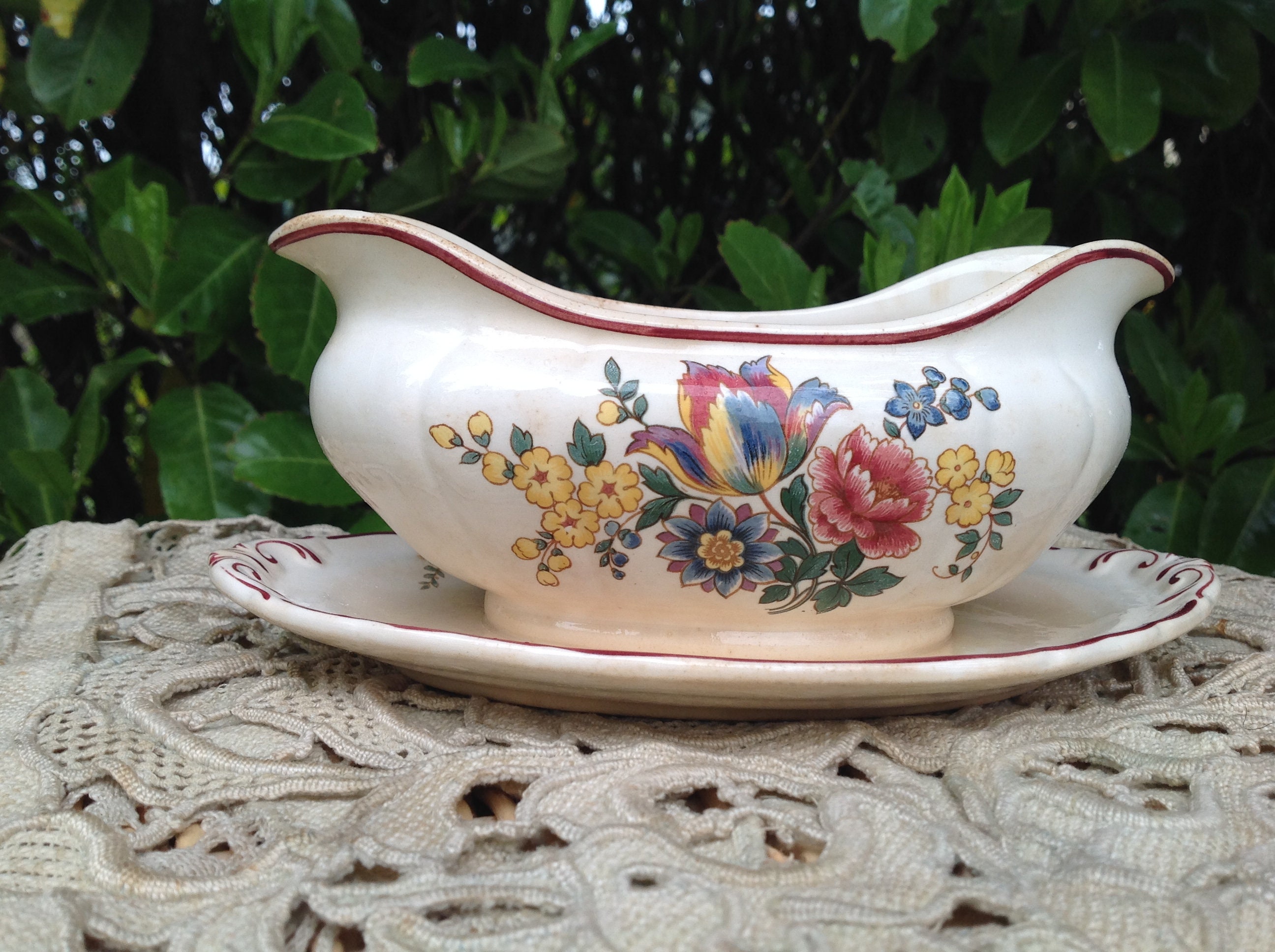 Antique Français Saucière sur Dormant Villeroy et Boch Mettlach Vintage Made in France
