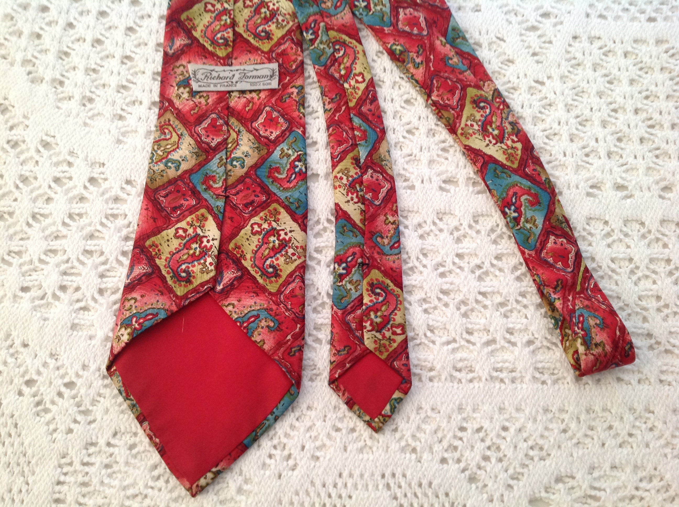 Cravate Vintage SNECMA En Pure Soie - Motif Oiseaux Bleu - Made In France - Occasion