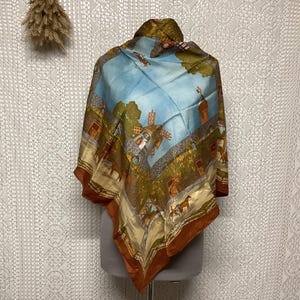 Longchamp Vintage Ranch Cavalier Moulin Silk Scarf