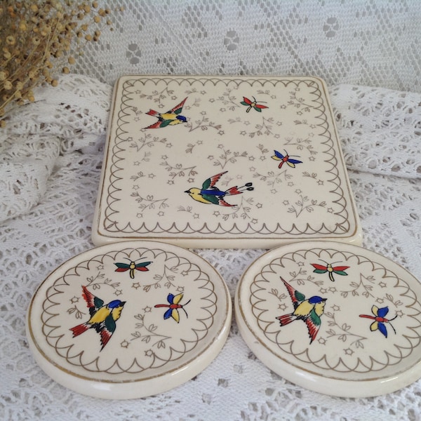 Longwy France Underwear Vintage Coaster TableWare Table Service Decorated by Hand Series L'Envol
