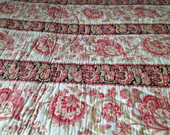 Boutis Quilted Bedspread Antique French Bed Cover Sofa Throw Fleece Quilted Quilted Floral Fabric