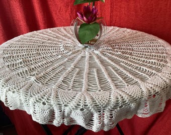 Nappe de Table Ronde Faite Main Crochet Vintage Nappe Ajourée