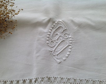 Large Linen Flat Sheet Embroidered Openwork Monogram GU Adult Bed