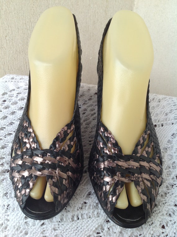 Vintage Leather Braided Heel Sandals Size 4.5 (36… - image 10