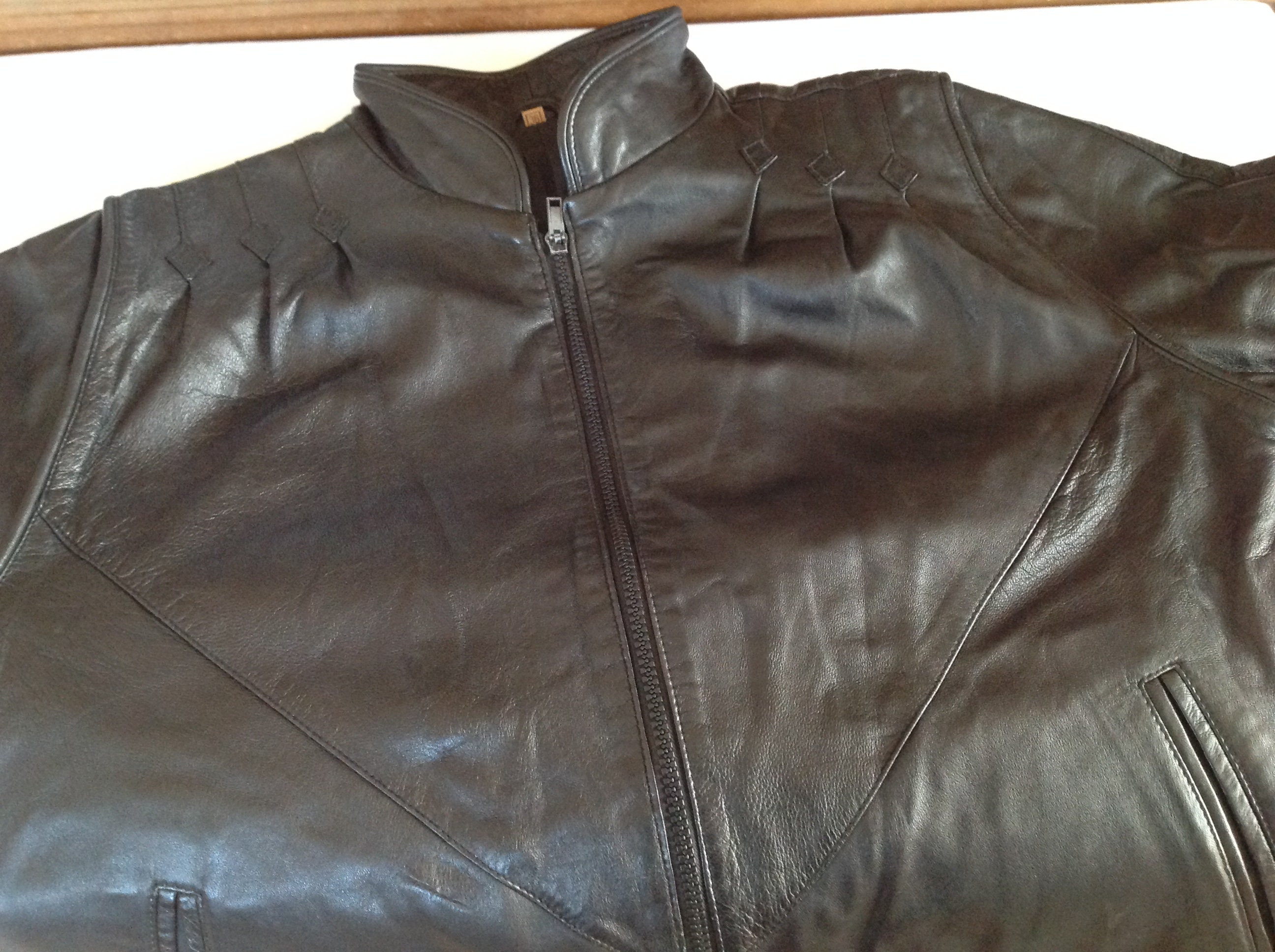 レザージャケット HUECLOSET Vintage Leather Jacket SE361 Jacket Vintage Leather Jacket Size 36 Mixed Jacket in Black