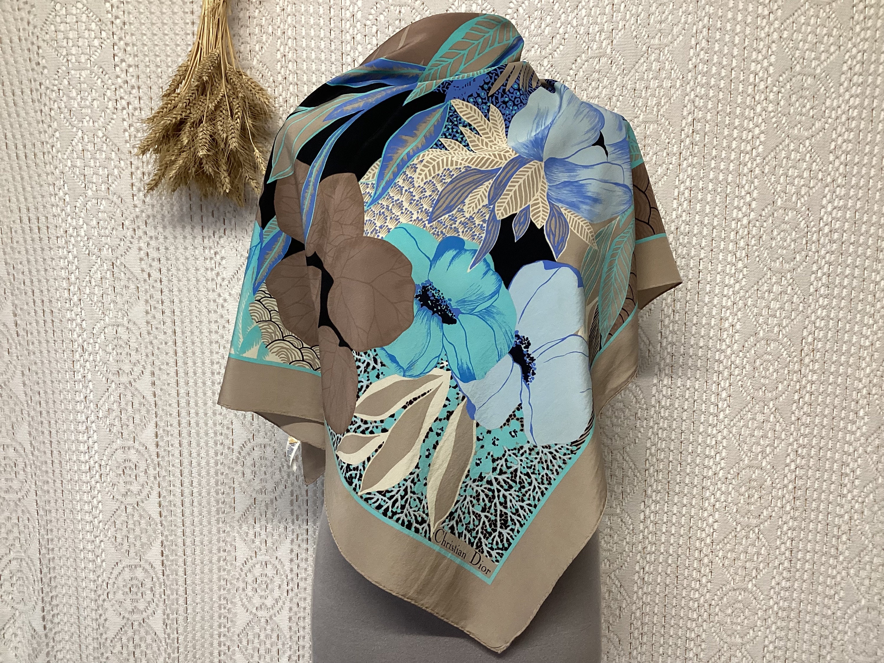 Vintage Christian Dior Square Silk Scarf Chic Women's Silk Scarf
