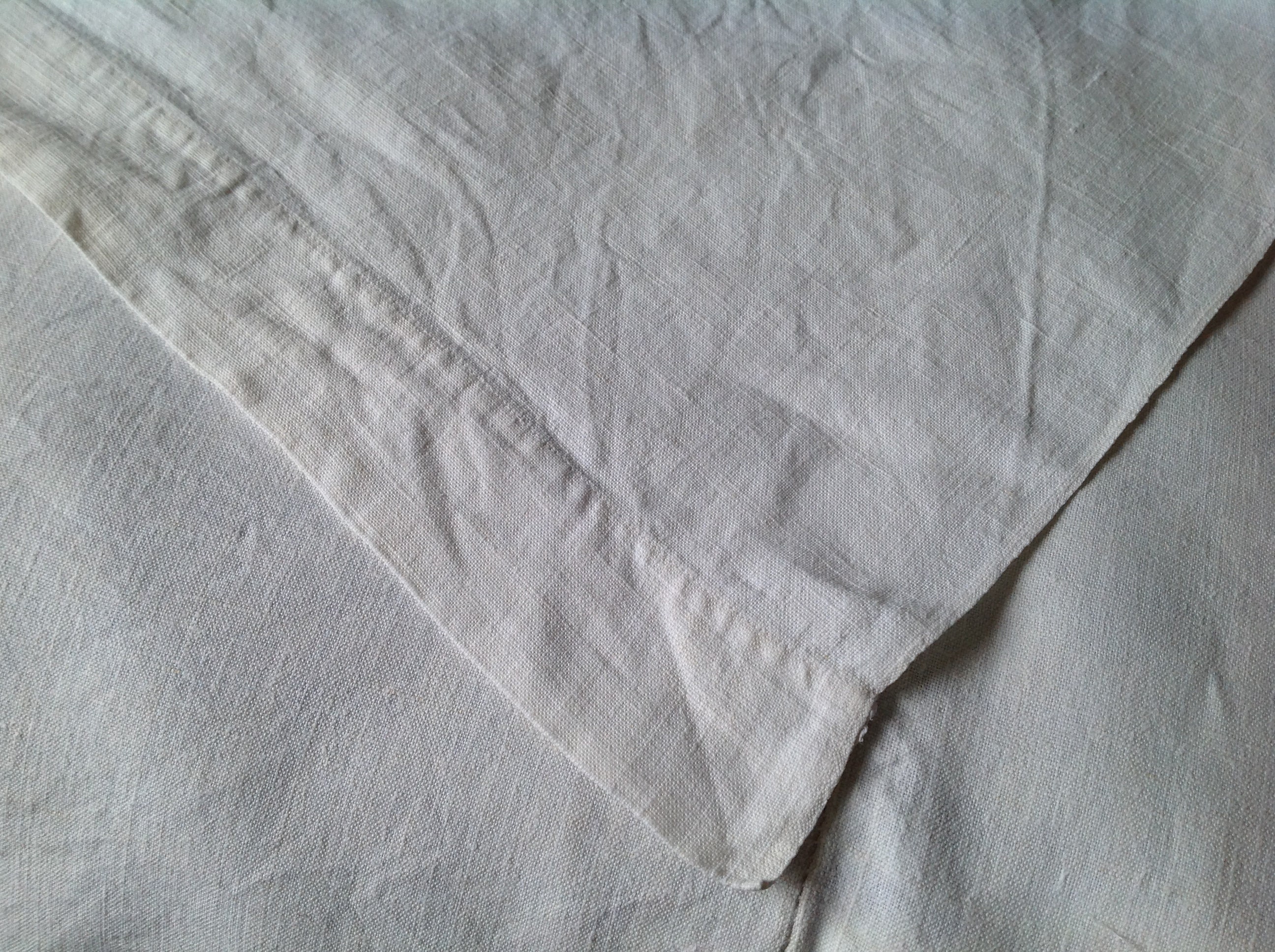 Antique Français Double Drap Plat Ancien en Lin