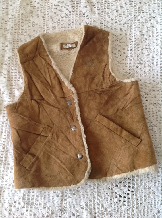 Child Vest In Vintage Leather Jacket Cowboy Vest … - image 3