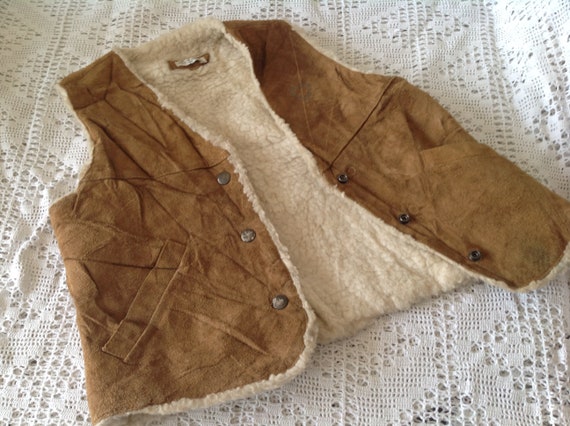 Child Vest In Vintage Leather Jacket Cowboy Vest … - image 4