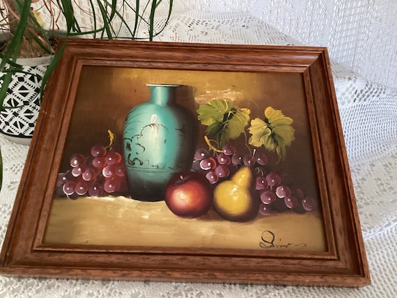 古い絵 静物画 かわいい絵 花瓶と果物 ブドウ 梨 リンゴ - Etsy 日本