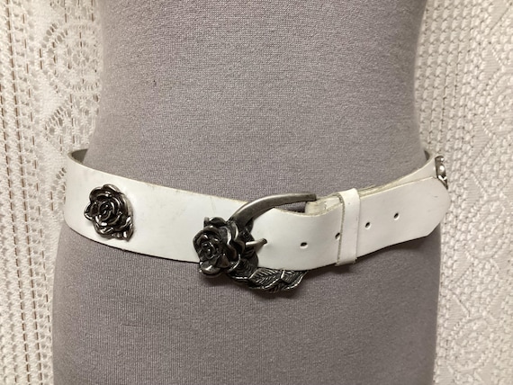 Antoniazzi firenze vintage silver and leather belt Vintage Antoniazzi Firenze Italian Leather Belt: White Wet  main image 4