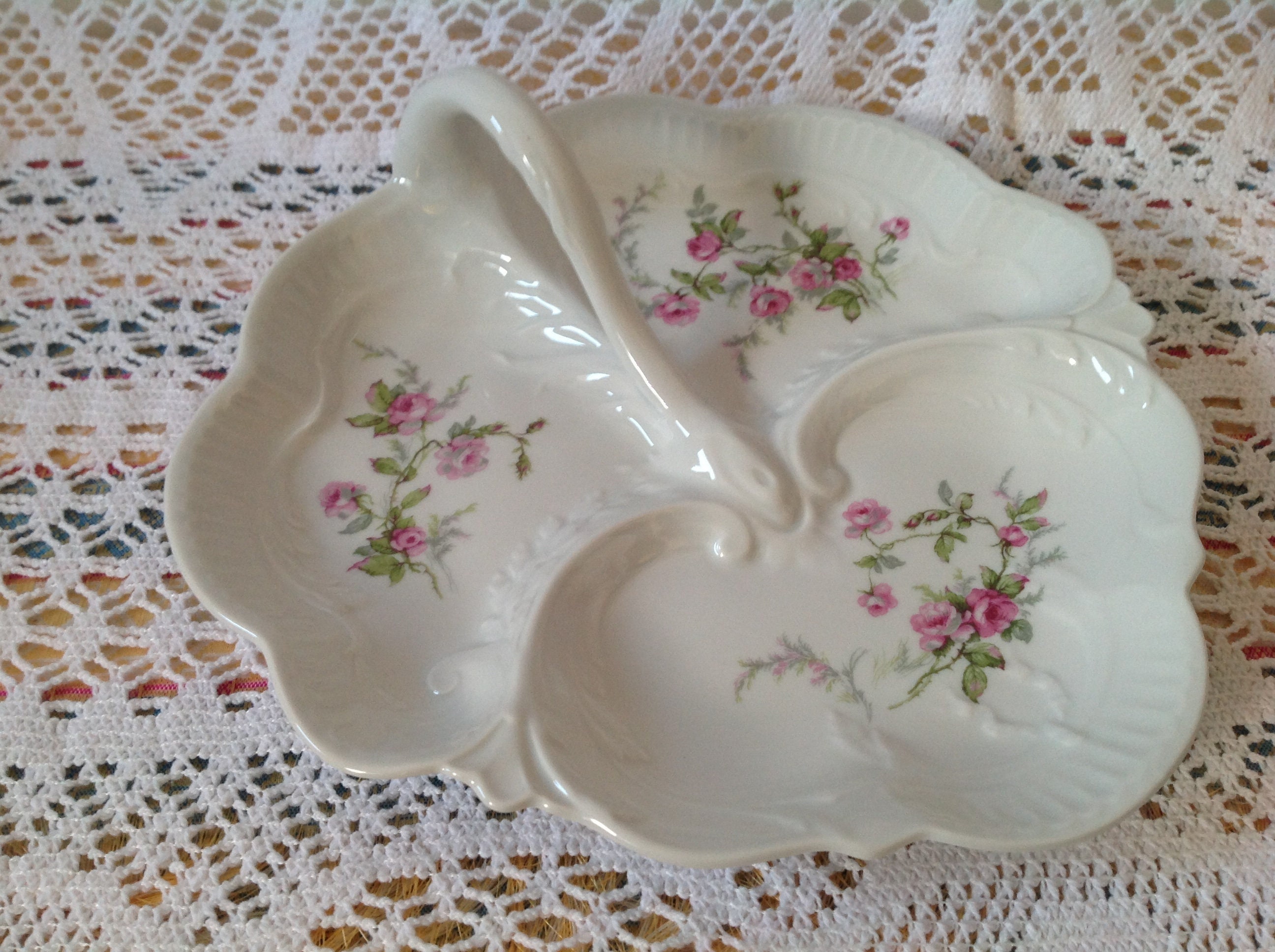 Plateau de Service Vintage en Porcelaine Serviteur Mendiant Antique Français Limoges France